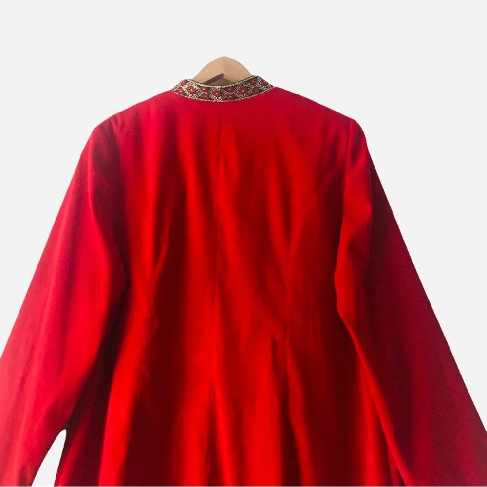 Vintage Jessica Howard Red Embroidered Trim Blazer Jacket Women Size 18 Holiday